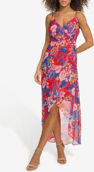 Siena Floral Souflee Crepe Faux Wrap Midi Dress