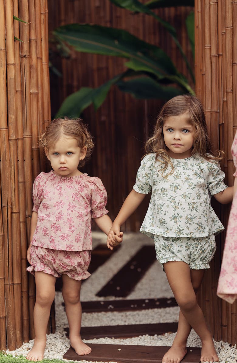 Manière Floral Smocked Short Sleeve Top & Bloomers Set, Alternate, color, 