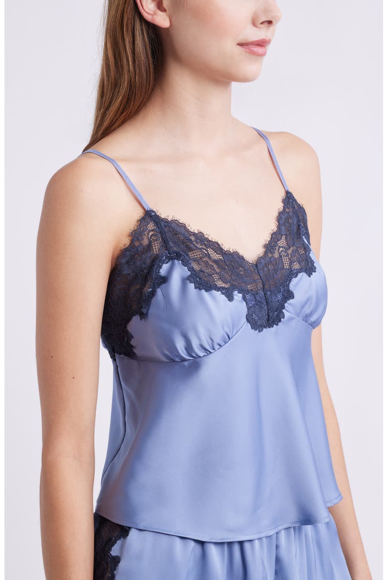 Lace Trim Satin Short Pajamas, Alternate, color, BLUE TEMPEST
