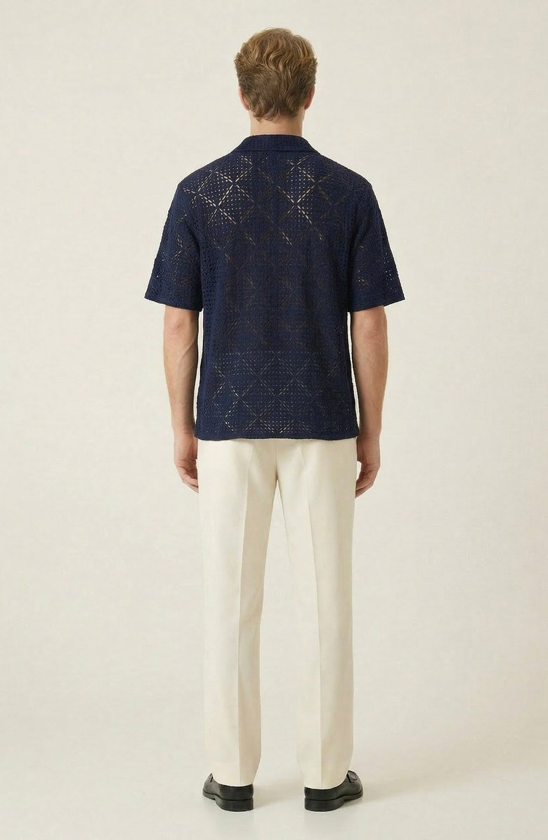 Modenaire Open Knit Short Sleeve Shirt, Alternate, color, Navy Blue