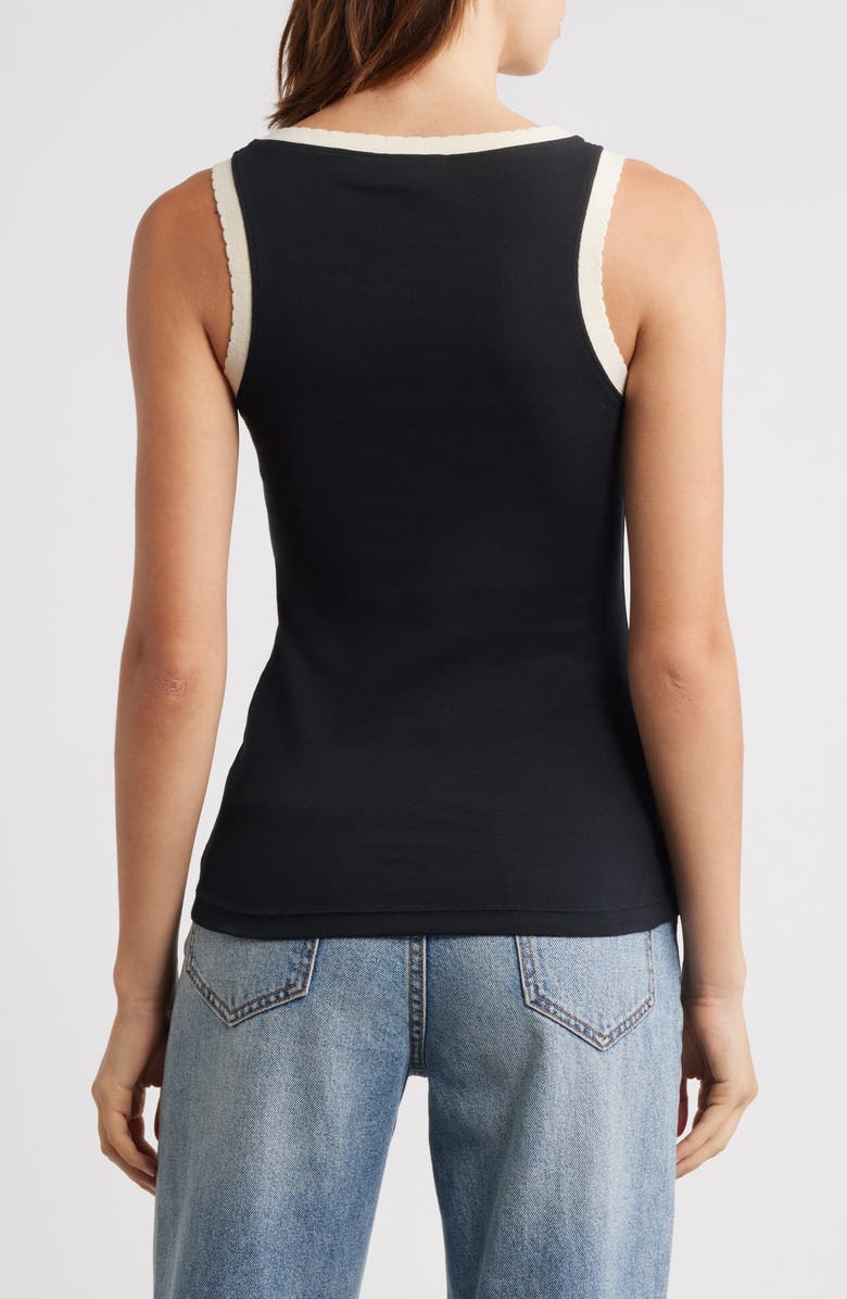 Topshop Contrast Frill Edge Cotton Sweater Vest, Alternate, color, Black