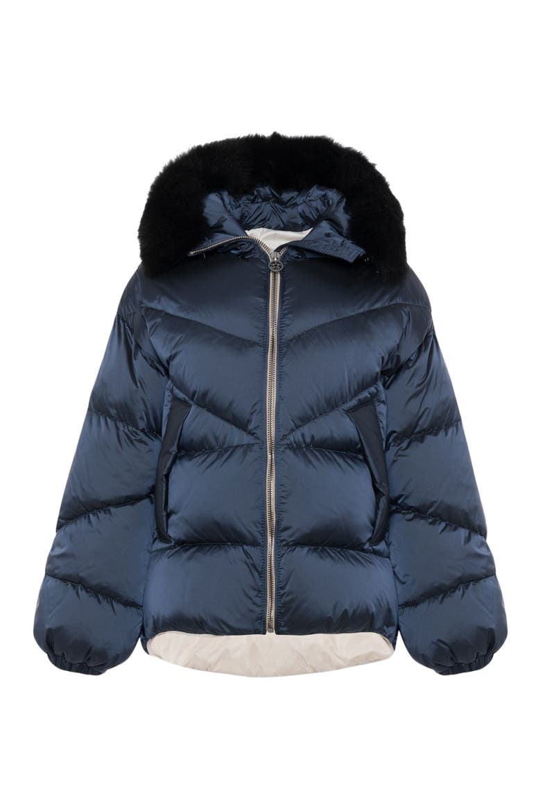 Apres-Ski High-Low Jacket With Toscana Detachable Trim, Alternate, color, OCEAN BLUE/BLACK