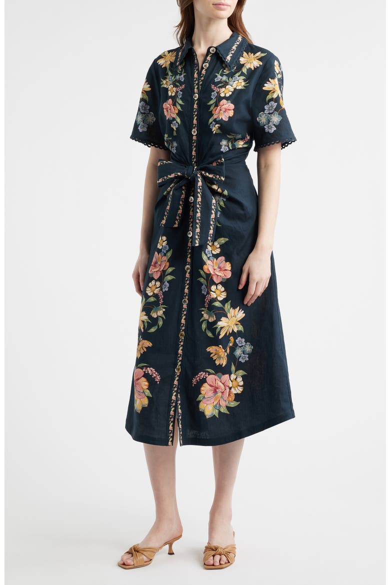 Maira Floral Belted Midi Shirtdress, Main, color, MAIRA FLORAL DARK BLUE