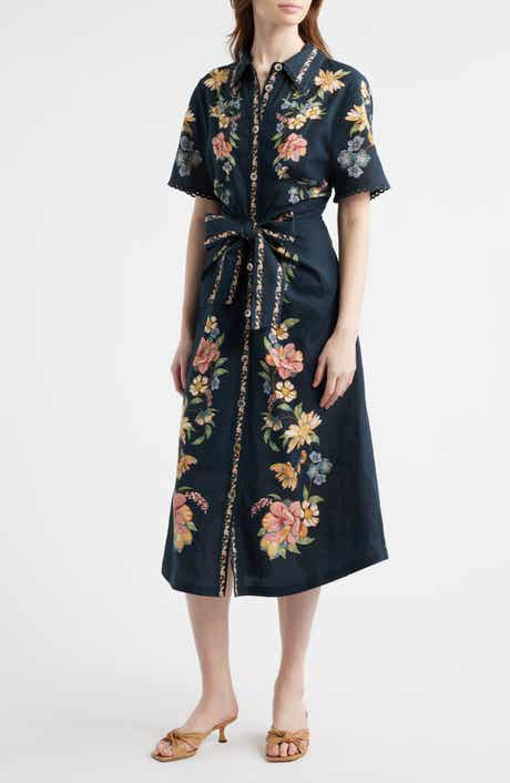 Maira Floral Belted Midi Shirtdress