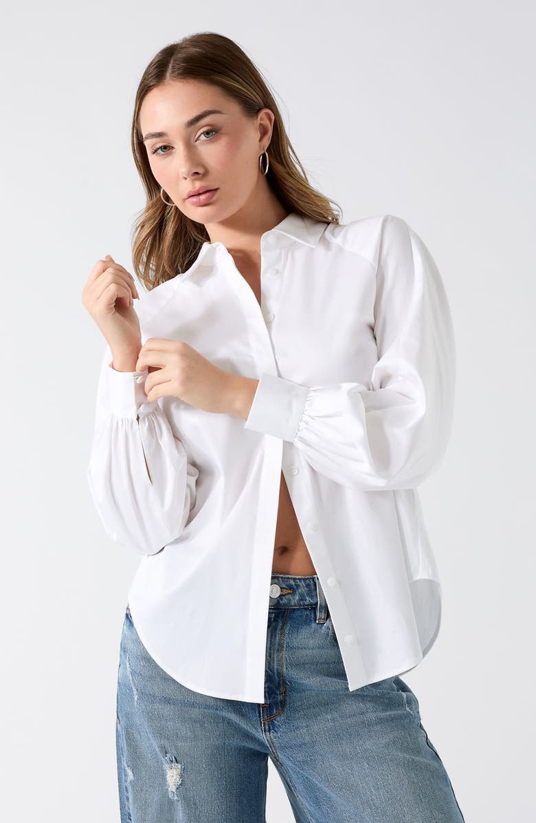 GUESS Erika Stretch Cotton Poplin Button-Up Shirt, Alternate, color, Open