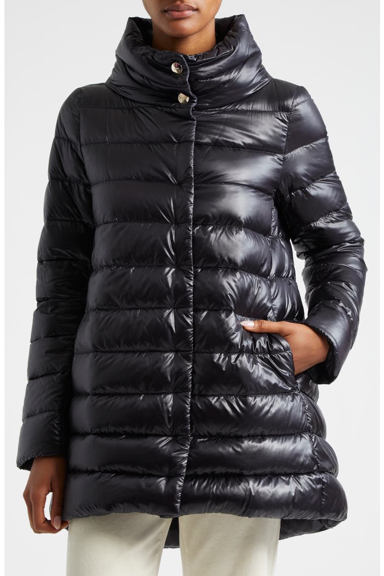 Amelia Water Resistant High-Low Down Jacket, Main, color, BLACK