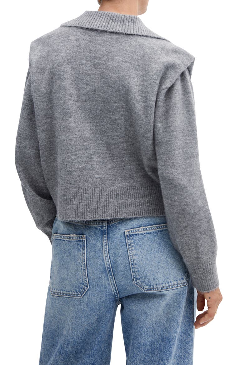 Padded Shoulder Polo Sweater, Alternate, color, GREY