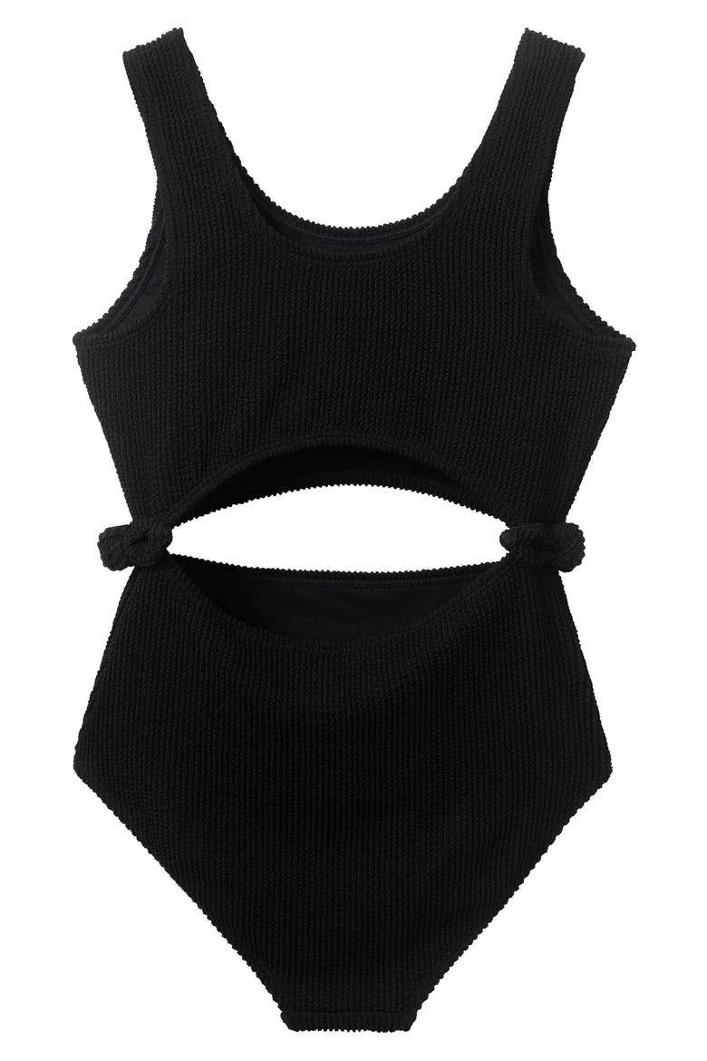 Kids' Cutout Crinkle One-Piece Swimsuit, Alternate, color, BLACK