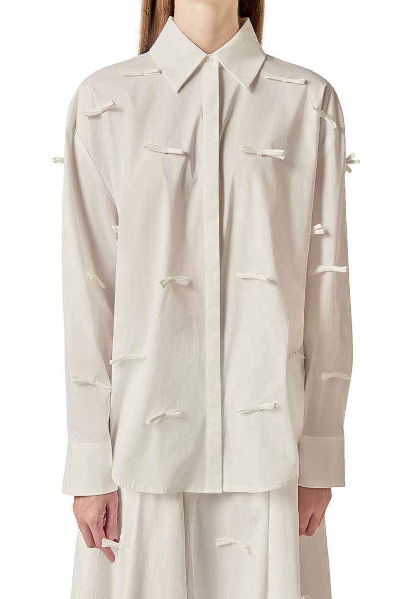 Bow Detail Tunic Shirt, Alternate, color, WHITE
