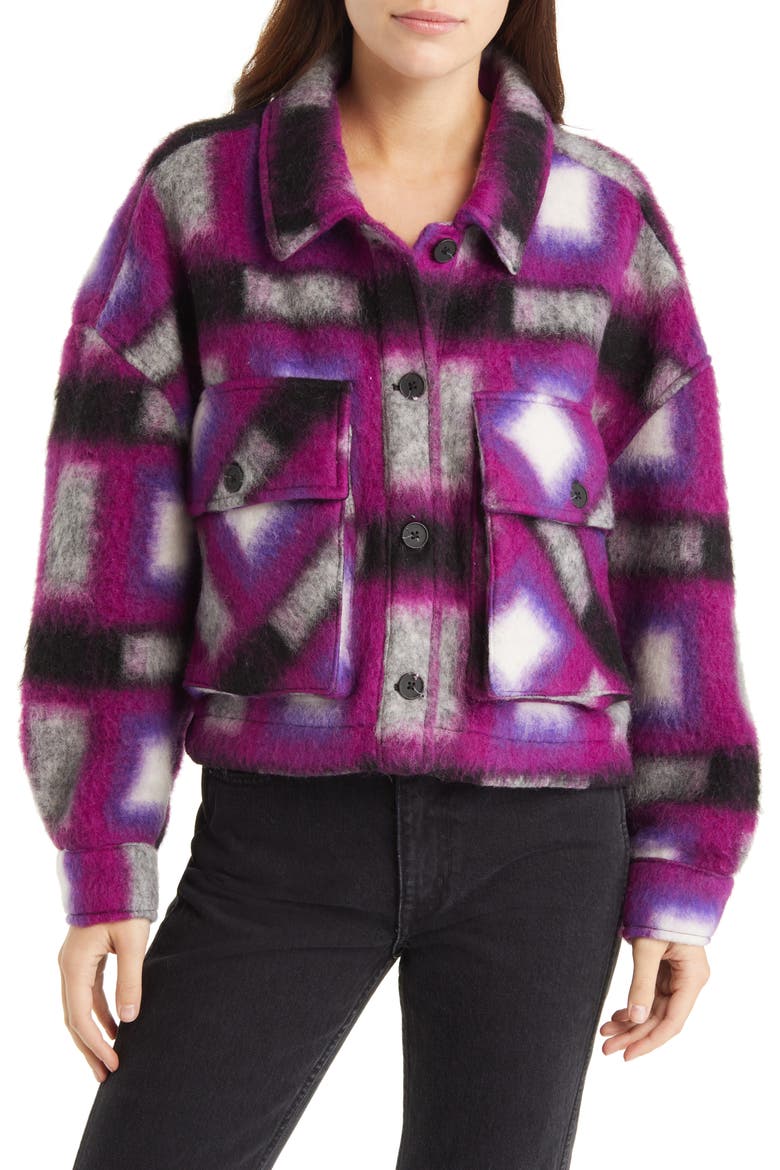 Plaid Crop Wool Blend Shacket, Alternate, color, LUCK FINDER