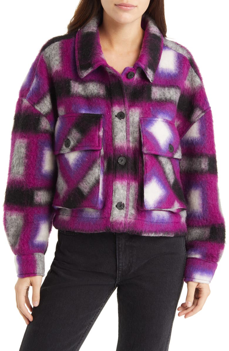 BLANKNYC Plaid Crop Wool Blend Shacket, Alternate, color,