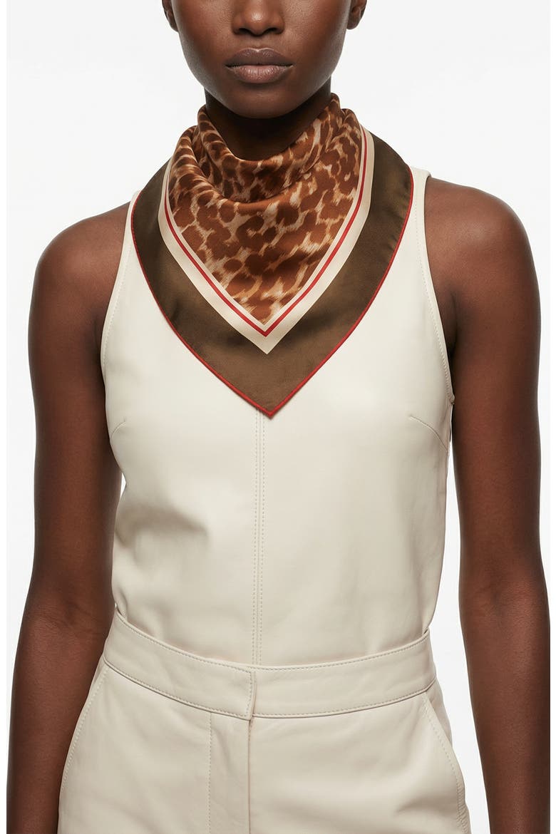Leopard Allure Double Sided Silk Scarf, Alternate, color, brown