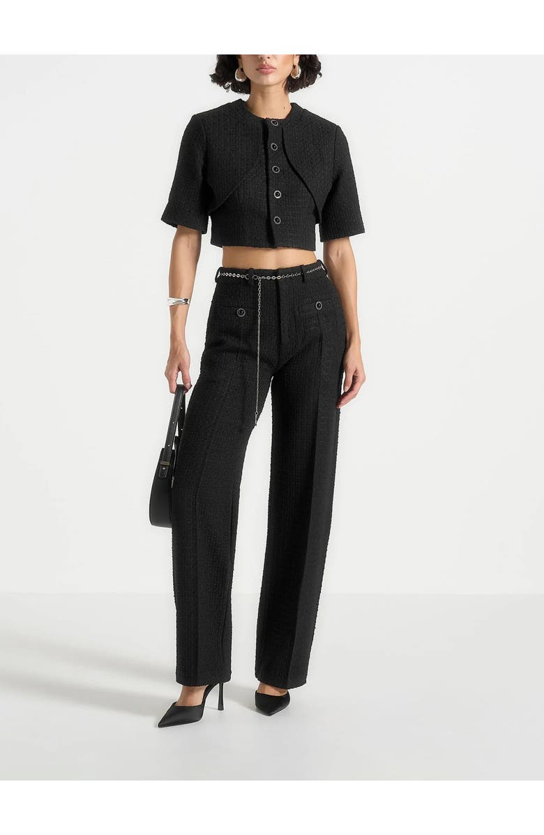 Manière De Voir Alba Tweed Mock Neck Curve Detailing Top, Alternate, color, Black