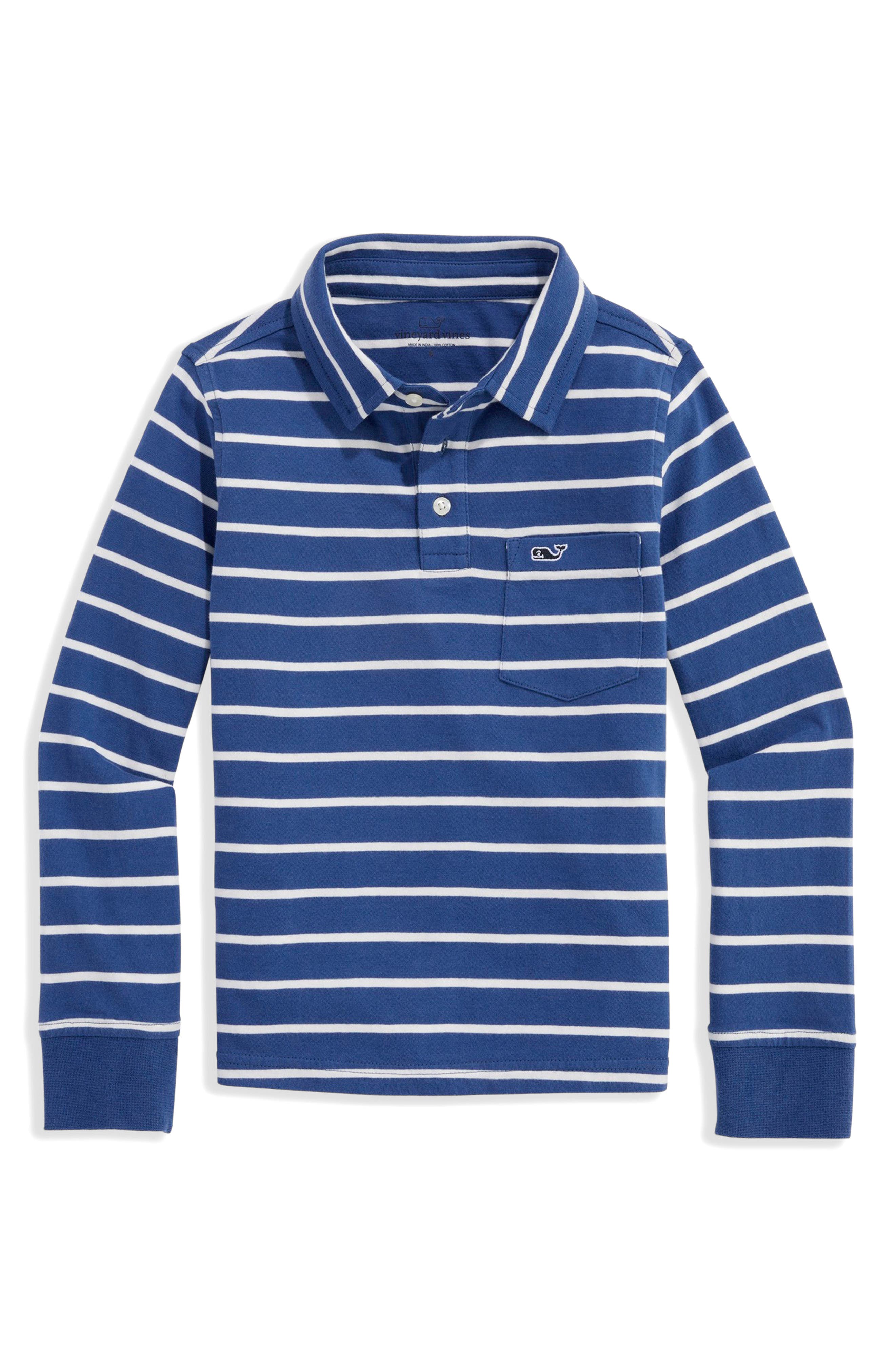 vineyard vines Kids' Surf Stripe Long Sleeve Cotton Pocket Polo