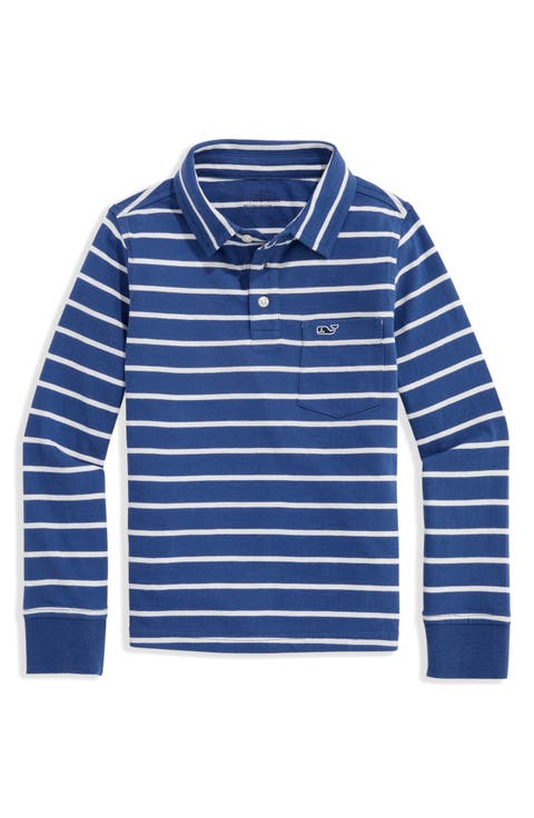 Kids' Surf Stripe Long Sleeve Cotton Pocket Polo (Toddler & Little Kid)