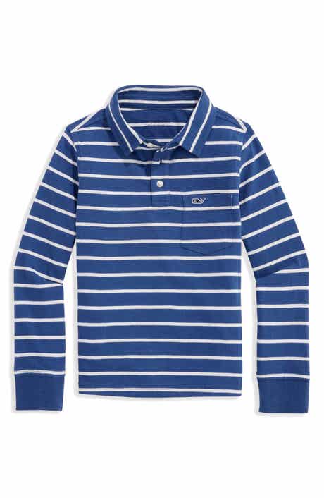 vineyard vines Kids' Surf Stripe Long Sleeve Cotton Pocket Polo