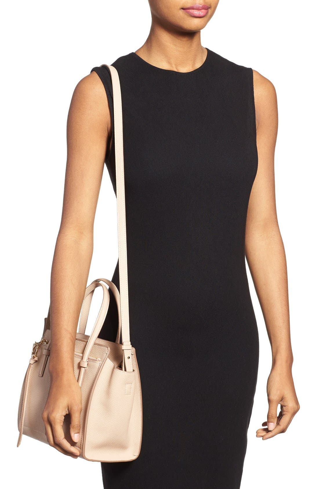 Salvatore Ferragamo Small Amy Pebbled Leather Tote, Alternate, color, NEW BISQUE