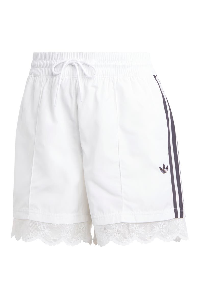 3-Stripes Lace Trim Shorts, Alternate, color, WHITE