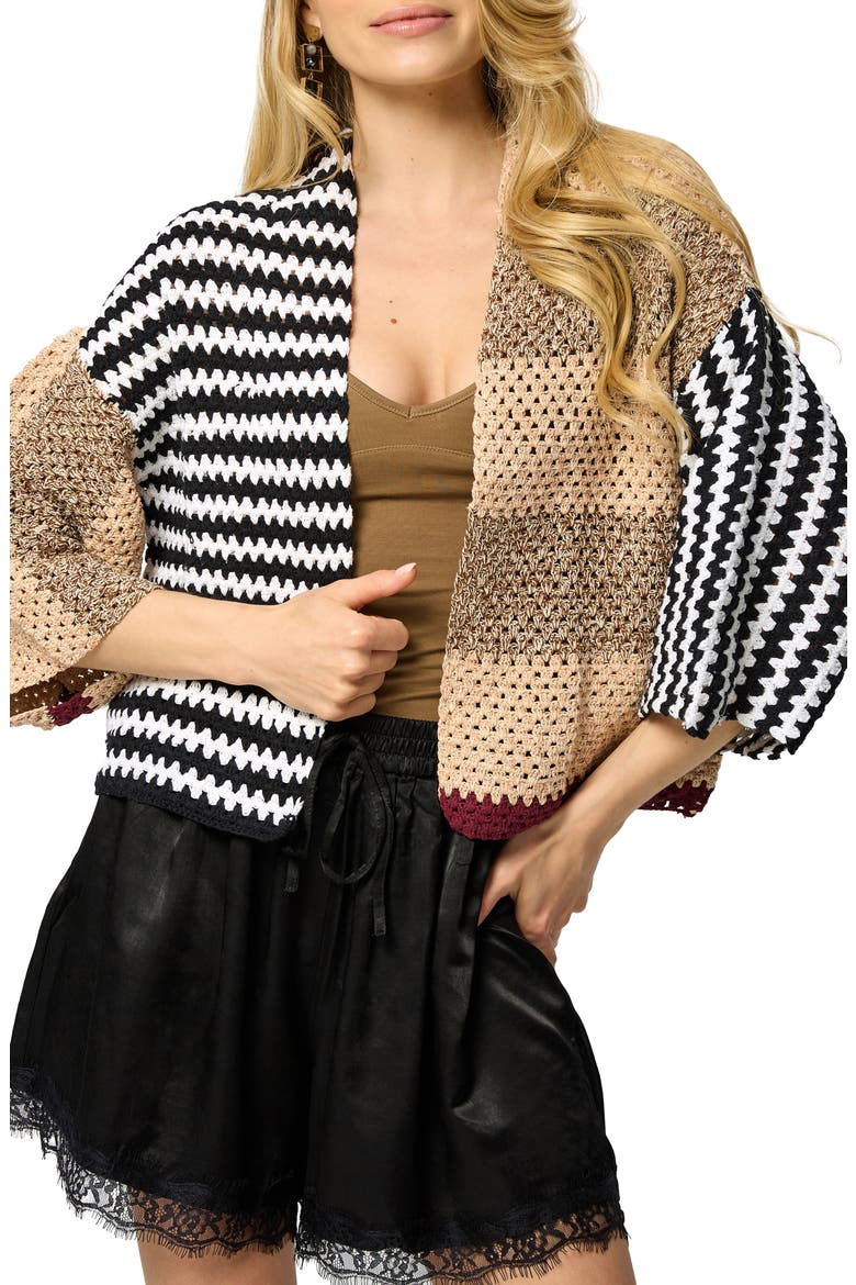 Birdie Cotton Patchwork Cardigan, Main, color, BLACK