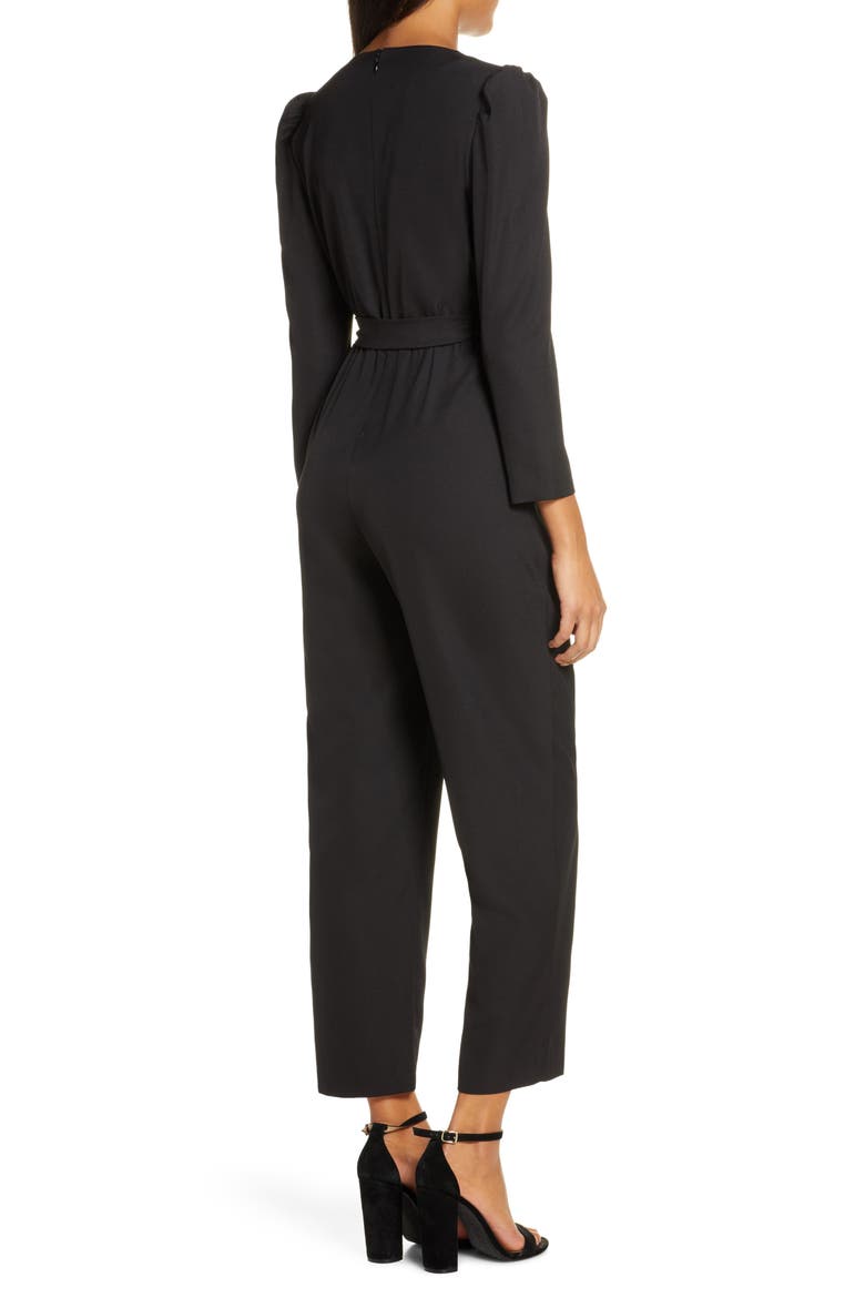 Long Sleeve Wrap Front Jumpsuit, Alternate, color, BLACK