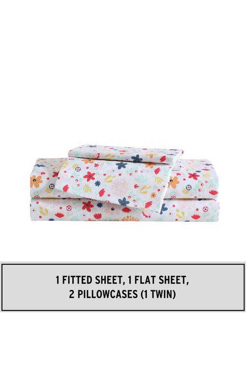 Eddie Bauer Colorful Floral Microfiber Sheet Set In White/pink/yellow