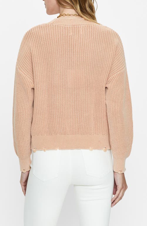 Pistola Eva Distressed Cotton Shaker Stitch Crewneck Sweater In Sandwashed Tan
