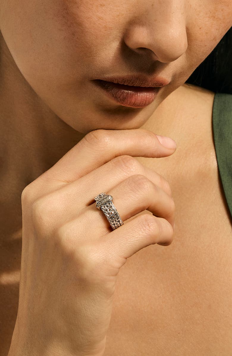 John Hardy Icon Pavé Diamond Ring, Alternate, color, Silver