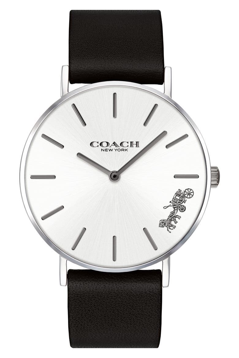 Perry Leather Strap Watch, 36mm, Main, color, SILVER/BLACK