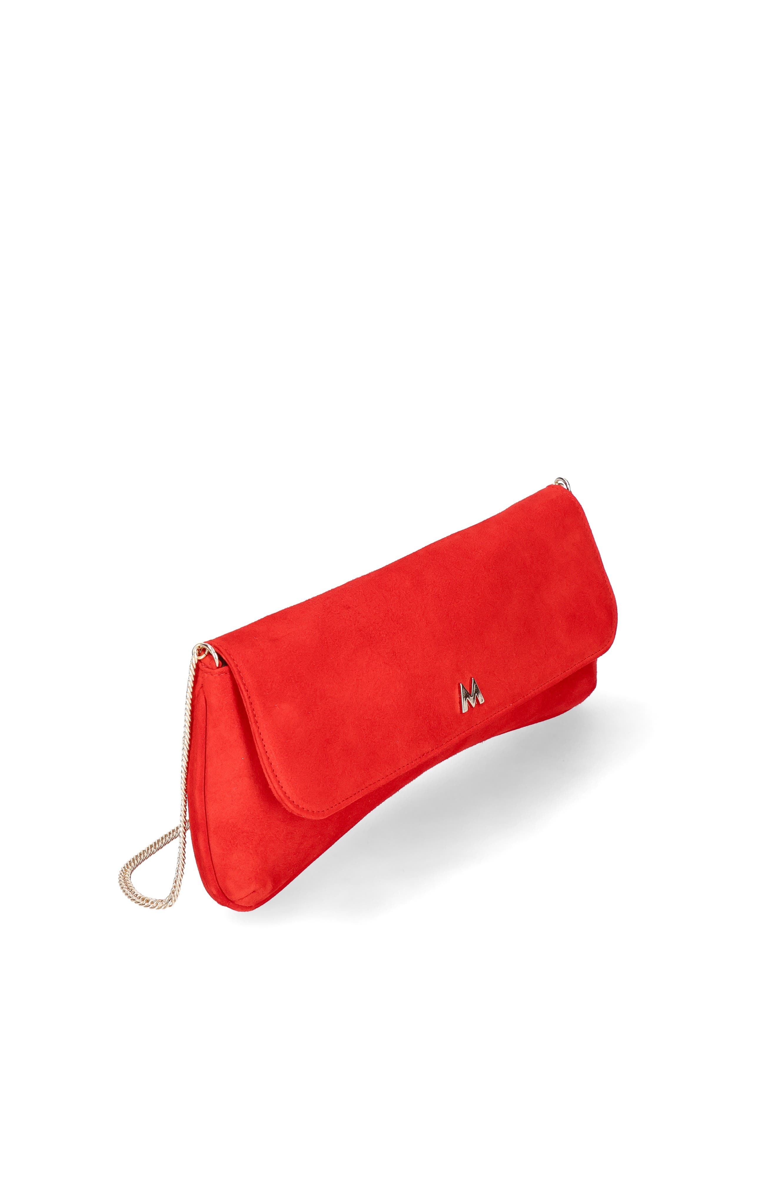 Medium Leather Clutch With Cross Body Chain Strap, Alternate, color, Red