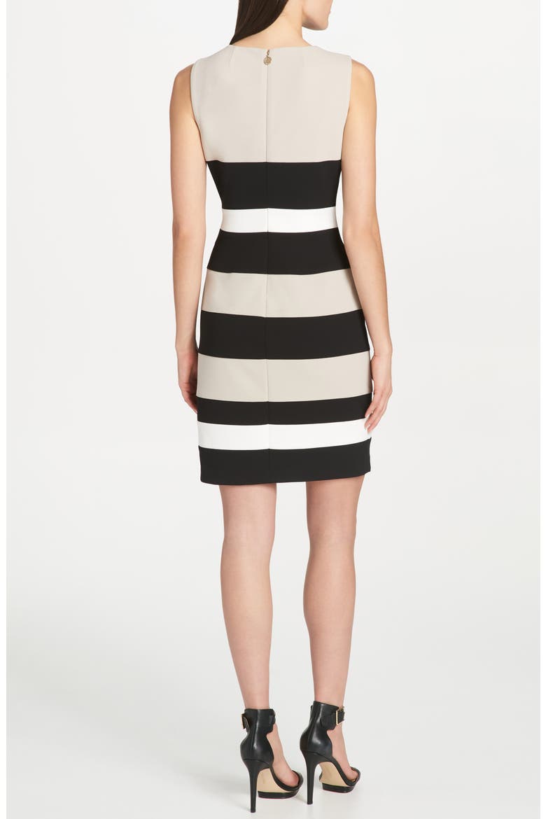 Colorblock Stripe Crepe Sheath Dress, Alternate, color, KHK/BK/IVO