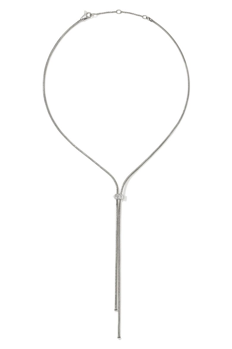 Icon Stud Lariat Necklace, Sterling Silver, Diamonds, Alternate, color, SILVER