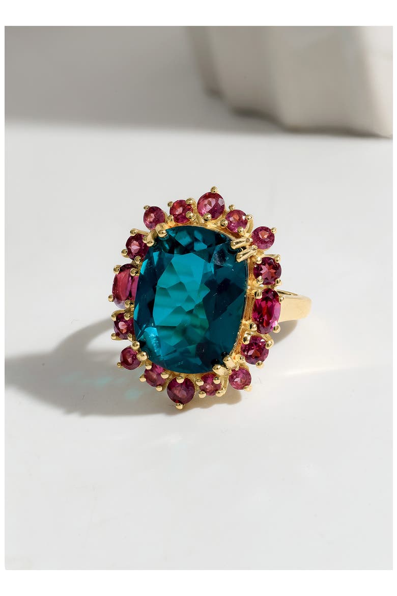 London Blue Doublet Quartz & Rhodolite Garnet Statement Ring, Alternate, color, BLUE