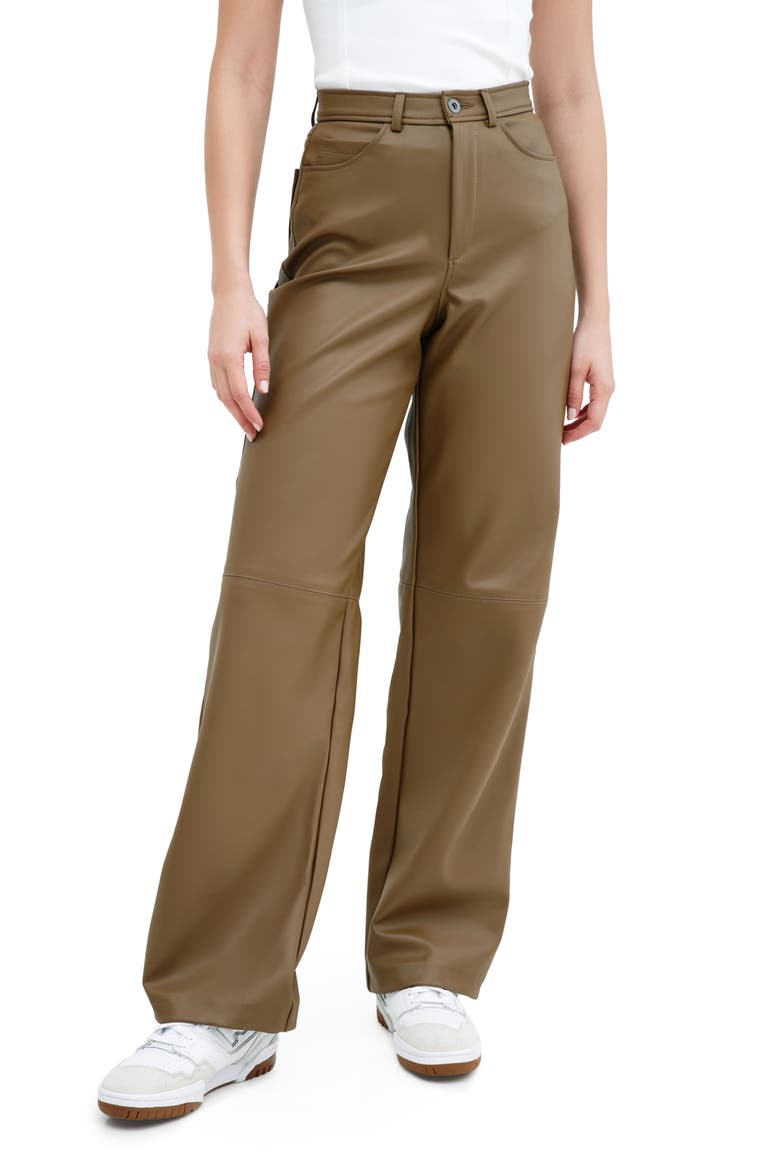 Julien High Waist Faux Leather Wide Leg Pants, Main, color, LATTE