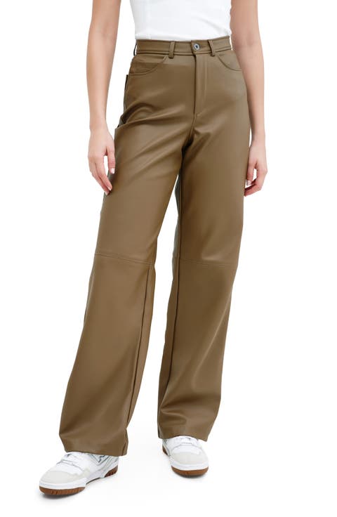 Julien High Waist Faux Leather Wide Leg Pants