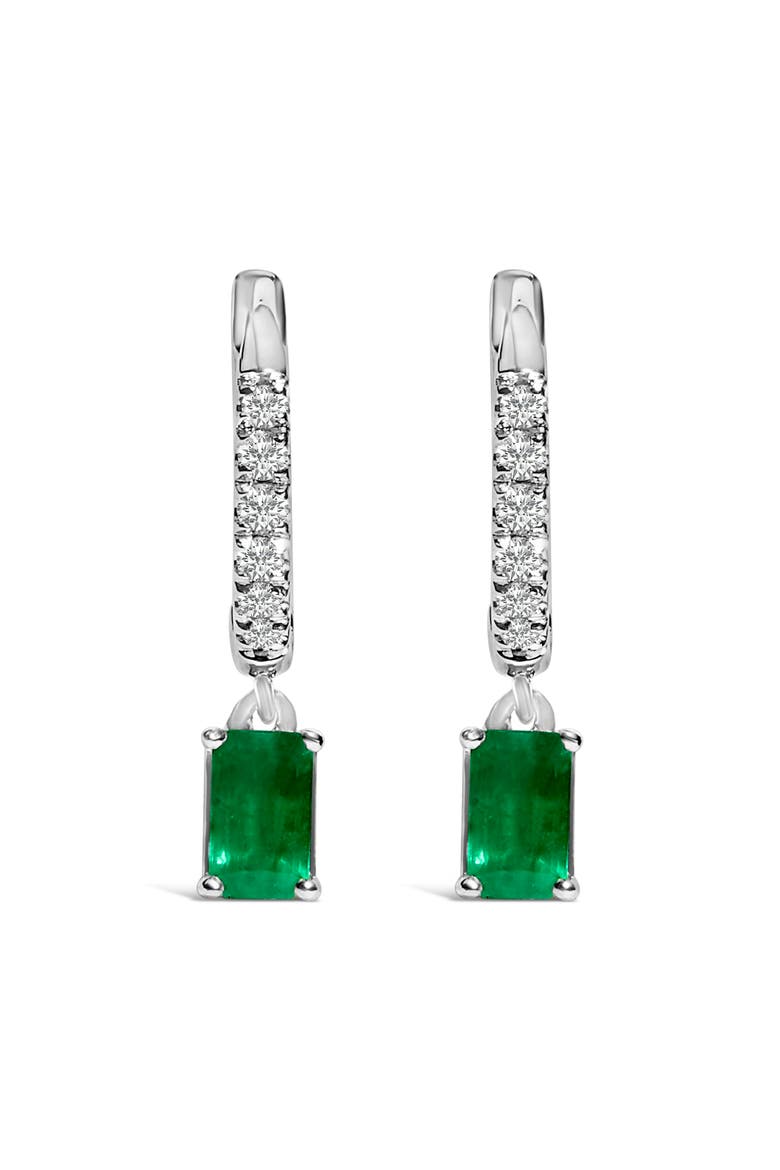 10K White Gold Oval Green Emerald and 1/8 Ct Diamond Drop Earrings, Main, color, White