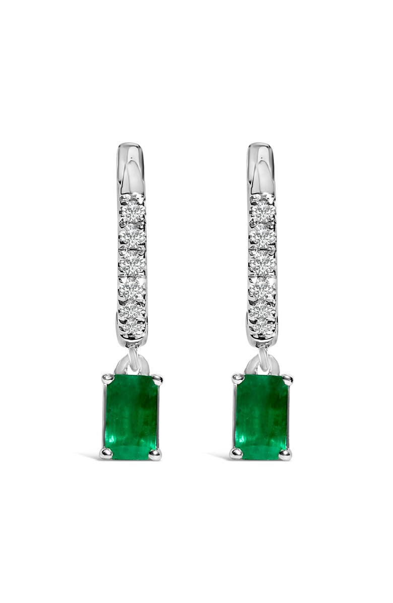 Haus of Brilliance 10K White Gold Oval Green Emerald and 1/8 Ct Diamond Drop Earrings, Main, color, White