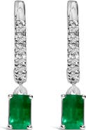 Haus of Brilliance 10K White Gold Oval Green Emerald and 1/8 Ct Diamond Drop Earrings