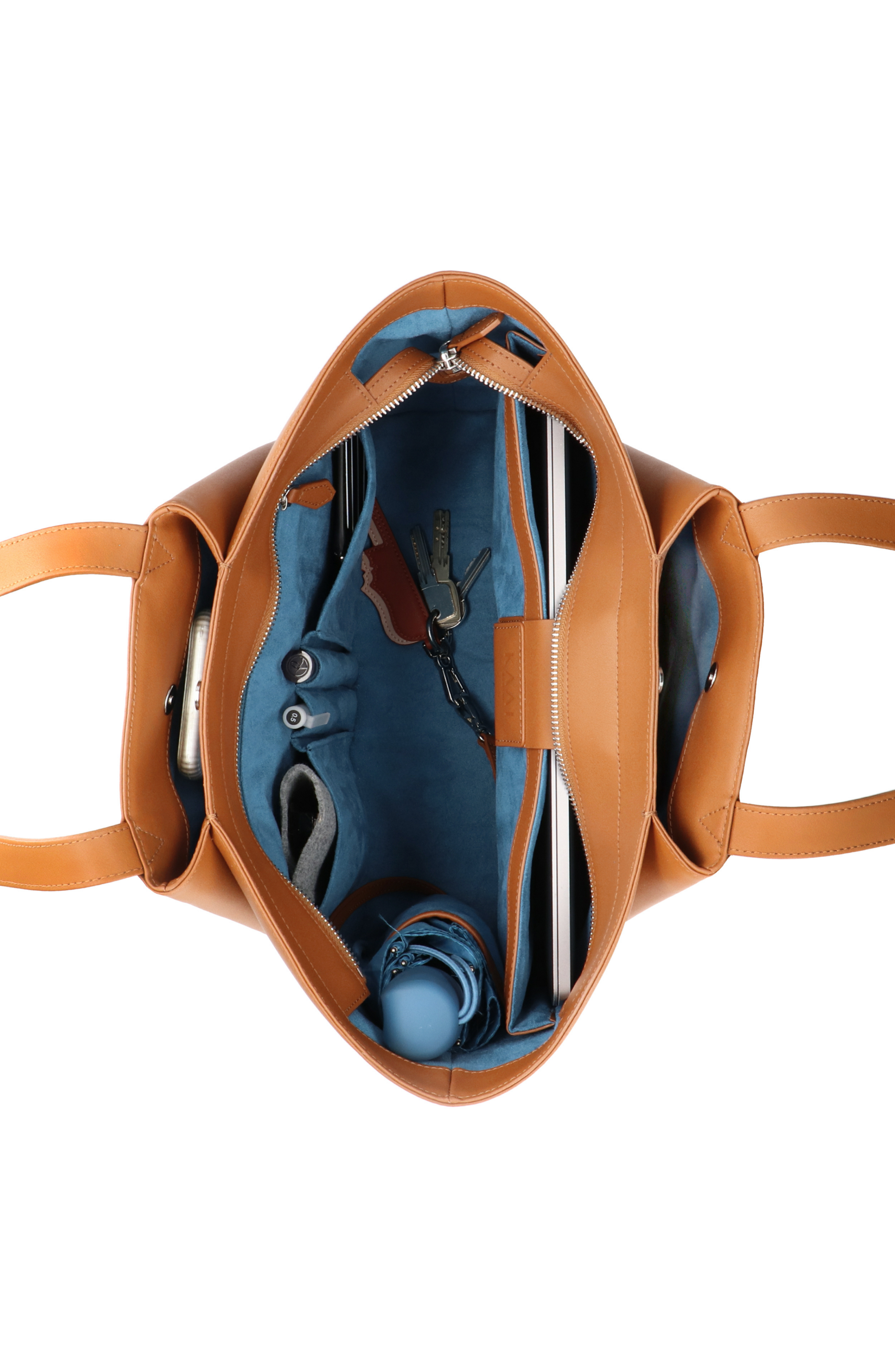 Midi Pyramid Leather Tote Bag, Alternate, color, Cognac