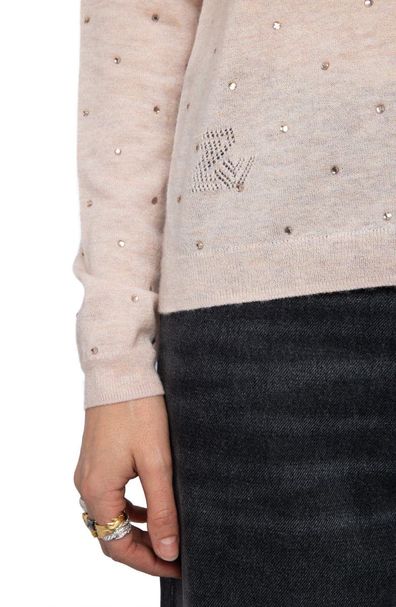 Zadig & Voltaire Rivy Rhinestone Emellished Cashmere V-Neck Sweater, Alternate, color, Pearly