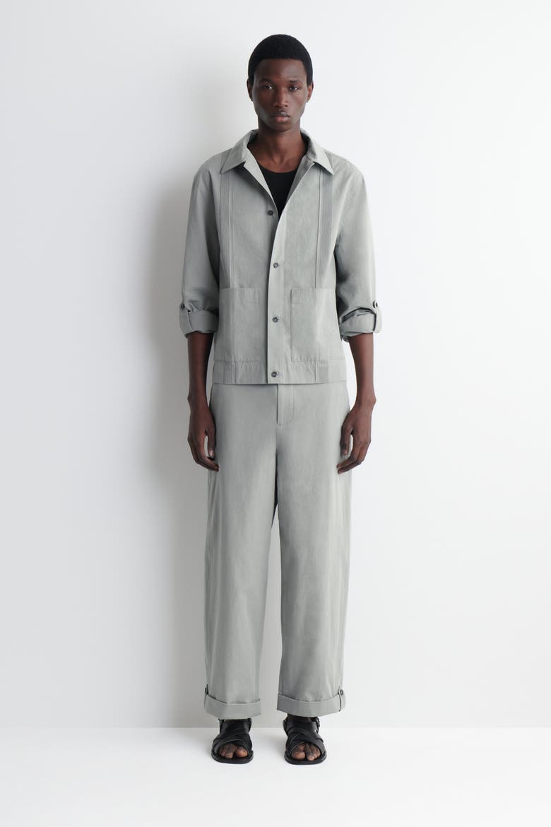 Pintucked Cotton-linen Overshirt, Alternate, color, GRAY