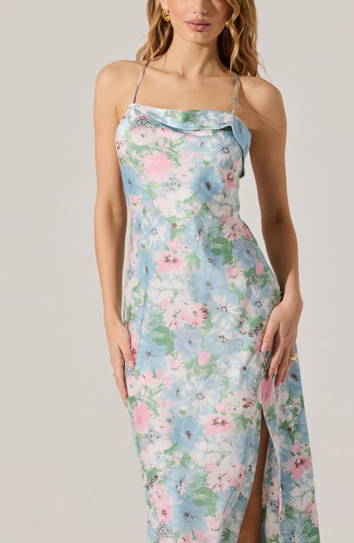 Astr The Label Cowl Neck Slipdress In Blue Multi Floral