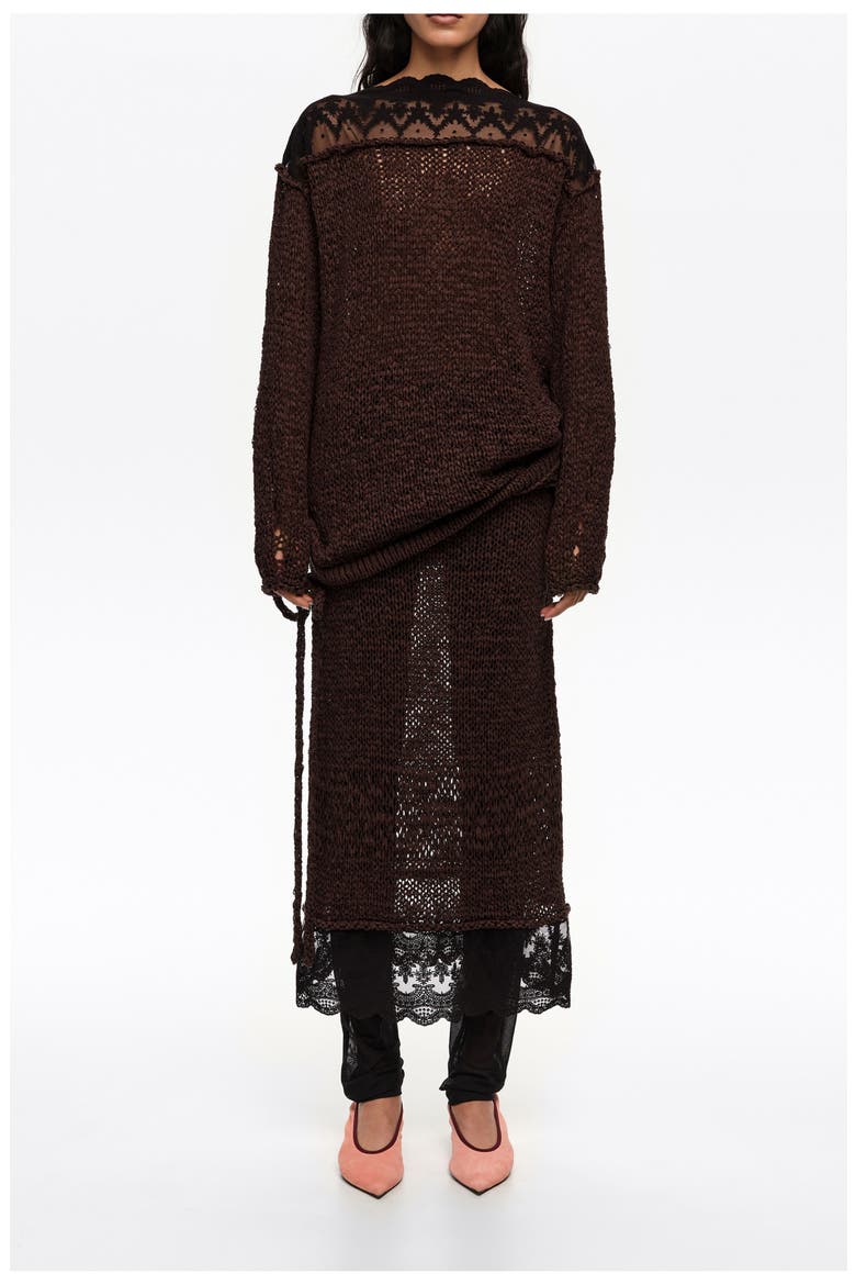 Lace Knit Skirt, Main, color, DARK BROWN