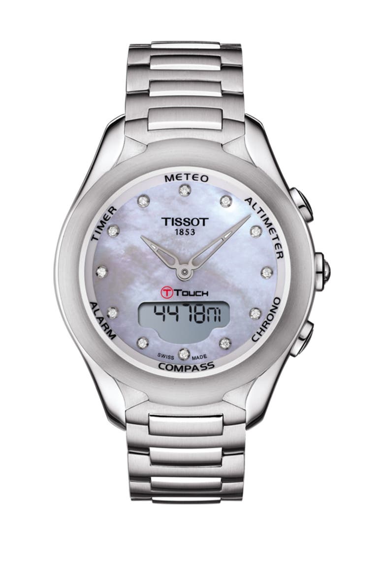 Women's T-Touch Solar Diamond Accent Stainless Steel Bracelet Watch, 38mm - 0.10 ctw, Main, color, NO COLOR