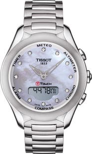 Tissot Women's T-Touch Solar Diamond Accent Stainless Steel Bracelet Watch, 38mm - 0.10 ctw