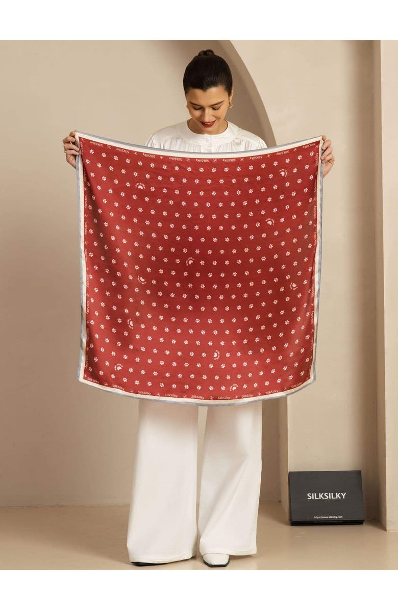 SILKSILKY Pure Silk Paw Print Square Scarf, Alternate, color, Wine