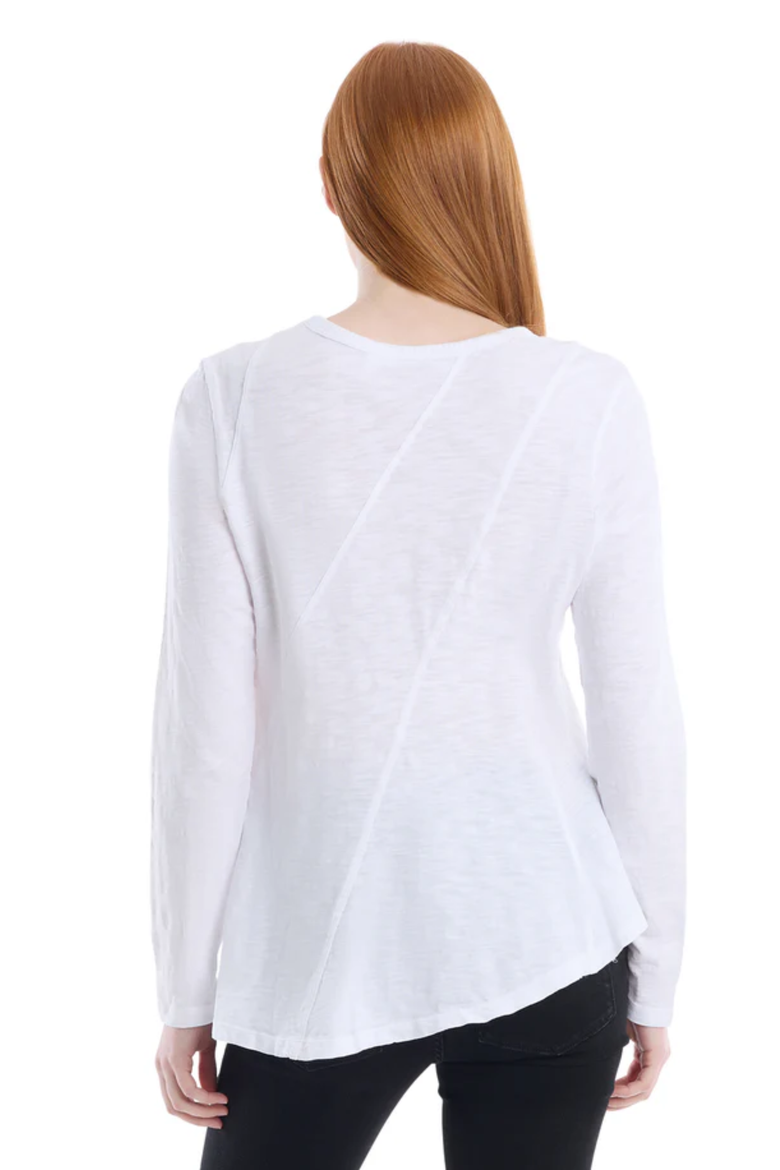 Round Neck Long Sleeve Tee with Asymmetric Hem & Body Seams, Alternate, color, White