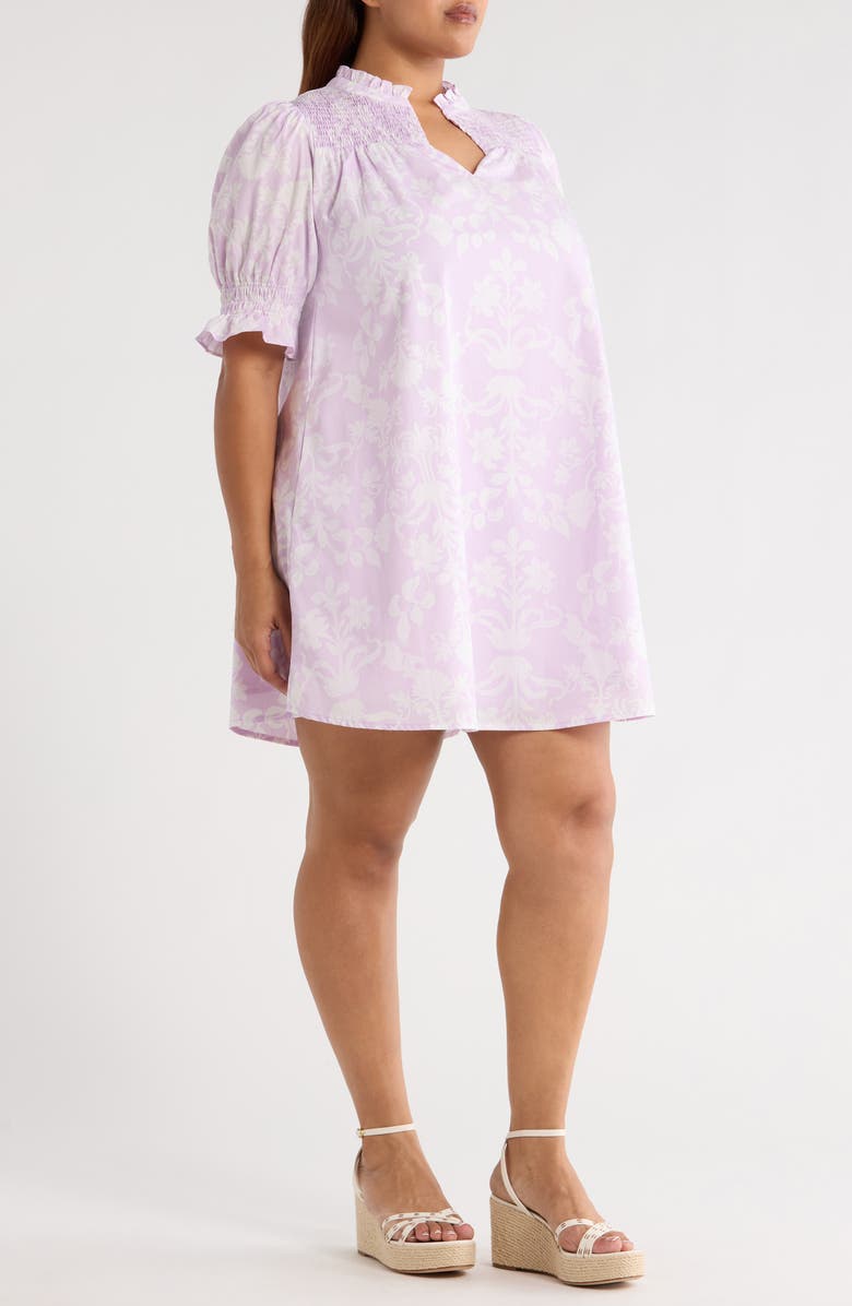SUGARLIPS Emme Floral Print Cotton Shift Dress, Alternate, color, Lavender Purple/ White
