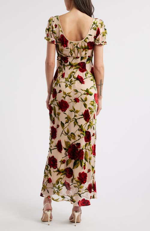 Rare London Rose Devoré Maxi Dress In Beige Multi