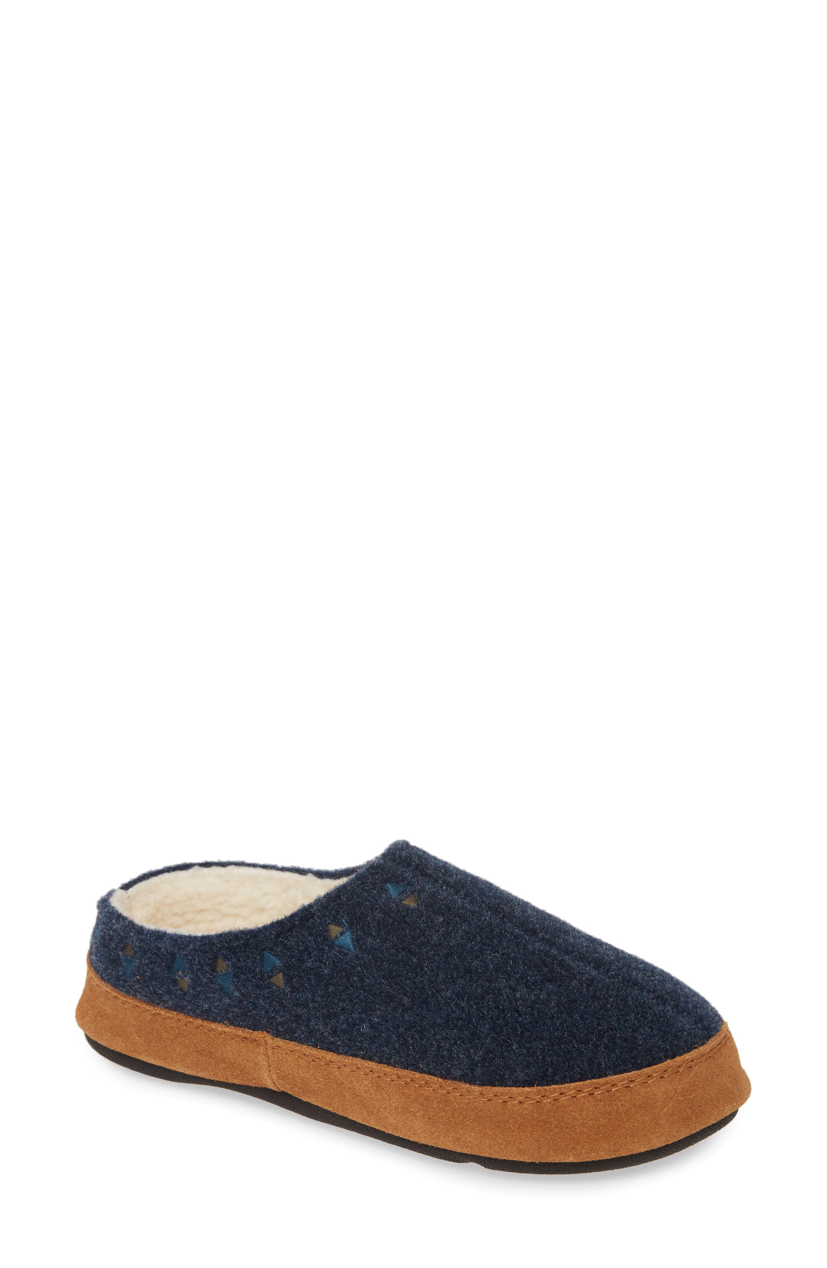 Geo Embroidered Hoodback Slipper, Main, color, NAVY BLUE WOOL