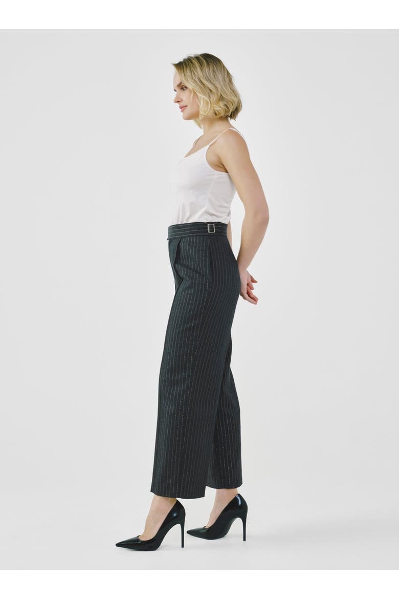 Pinstripe High-Waist Tailored Pants, Alternate, color, Charcoal Grey